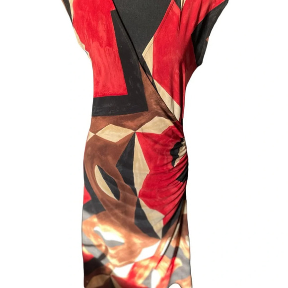Lauren Ralph Lauren Dress Womens Medium Red Brown Wrap Fit And Flare Sleeveless - Picture 1 of 8